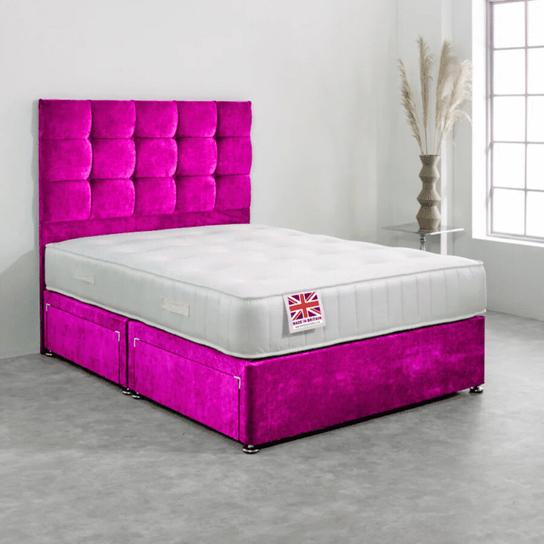 Double Divan Bed Set with Diamond Studded Cube Headboard UK | Buy Online | Free Delivery - Divan Beds UK